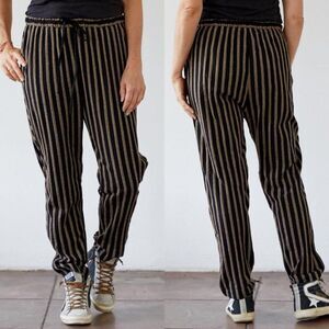 XIRENA Kalvyn Black Champagne Stripe Textured Drawstring Pants   Women's Size S